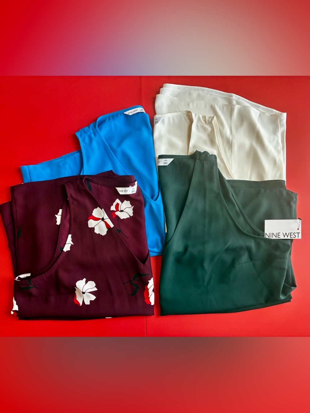 Nine West Mixed Shell Tops in Blue, Burgundy, Green & Cream